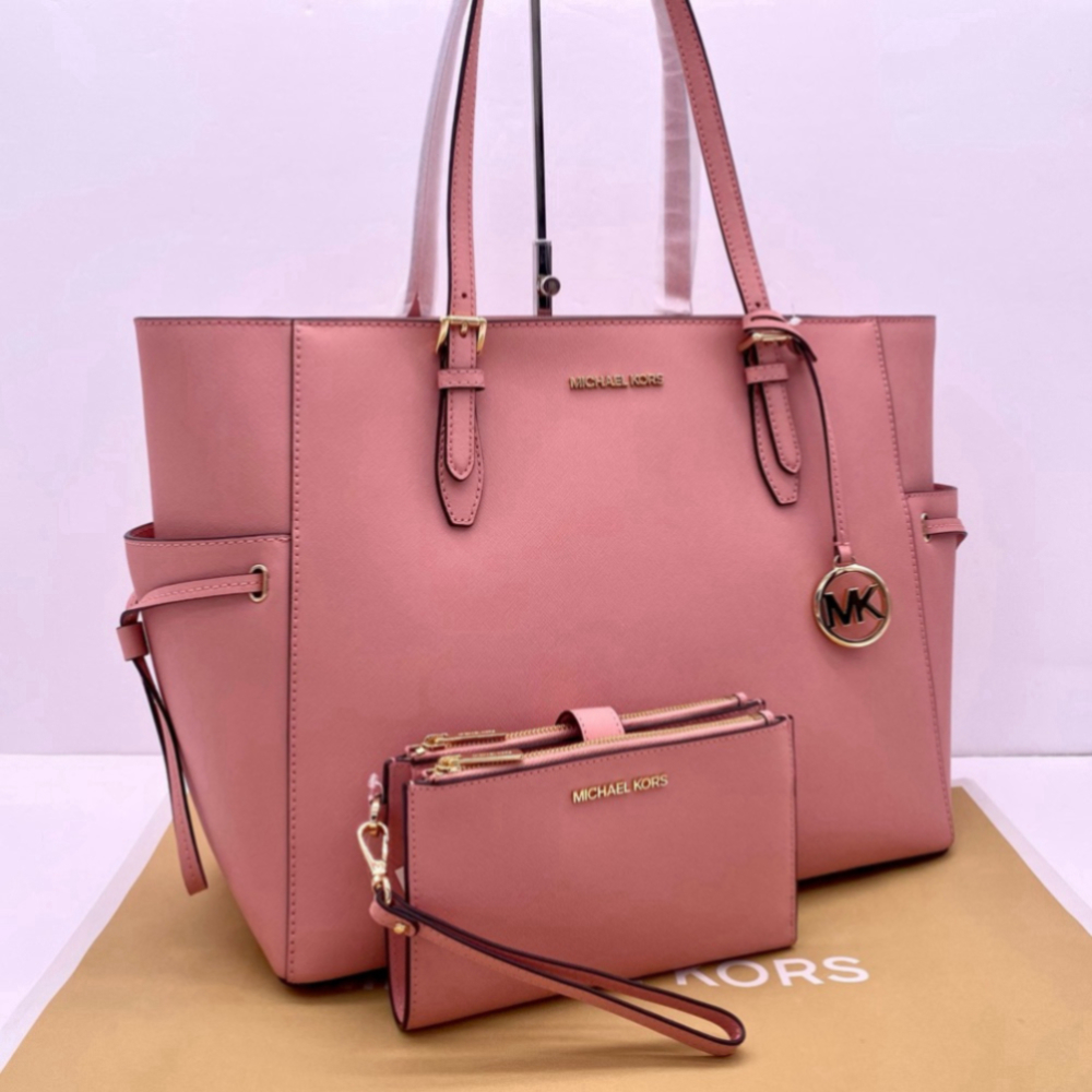 Michael Kors Gilly Large Drawstring Tote and Wallet Set Pink